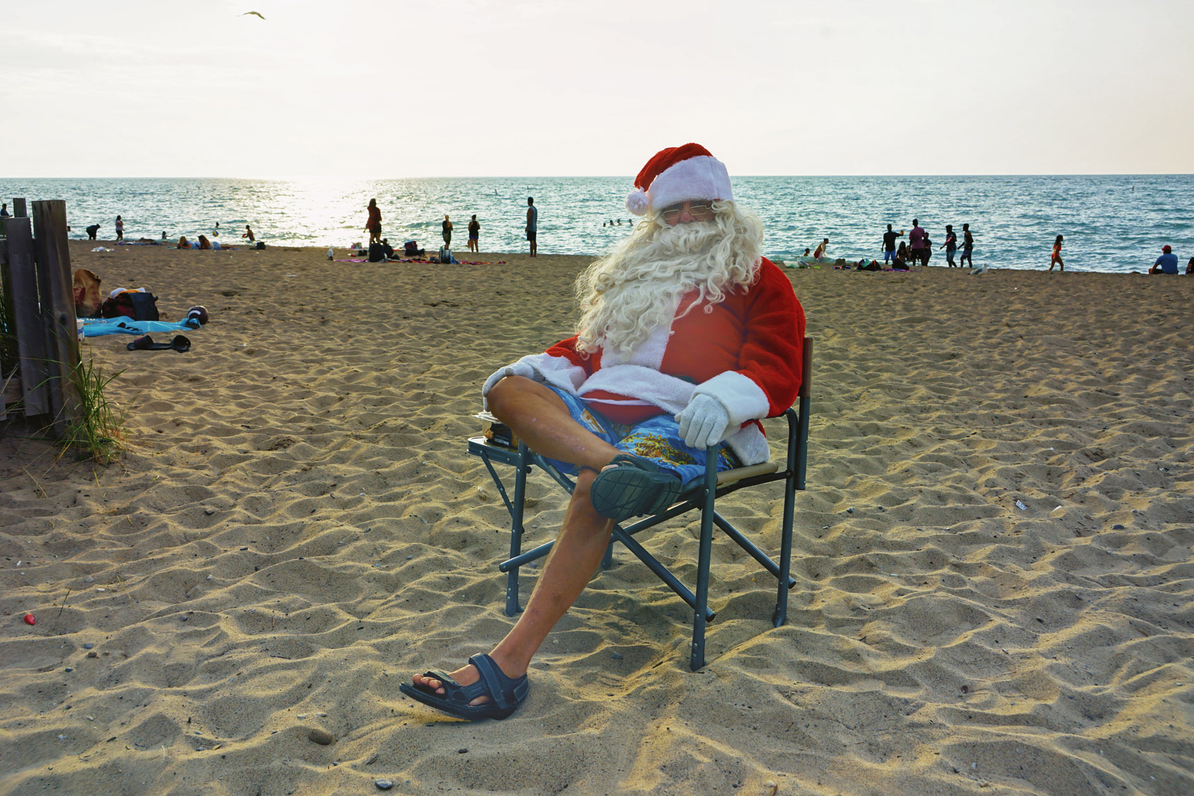 Santa relaxing of Grand Bend beach