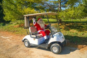 Santa leaving White Squirrel Golf course after playing the course